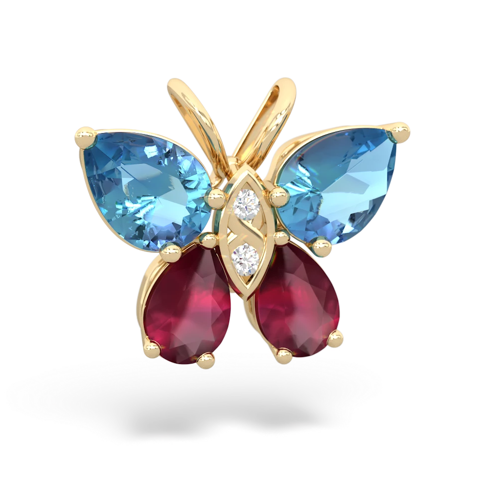 Blue Topaz Butterfly 14K Yellow Gold pendant P2215