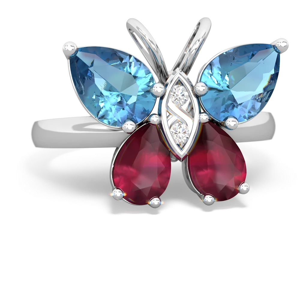 Blue Topaz Butterfly 14K White Gold ring R2215