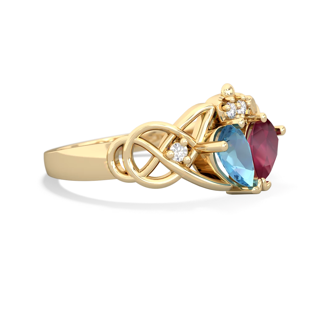 Blue Topaz 'One Heart' Celtic Knot Claddagh 14K Yellow Gold ring R5322