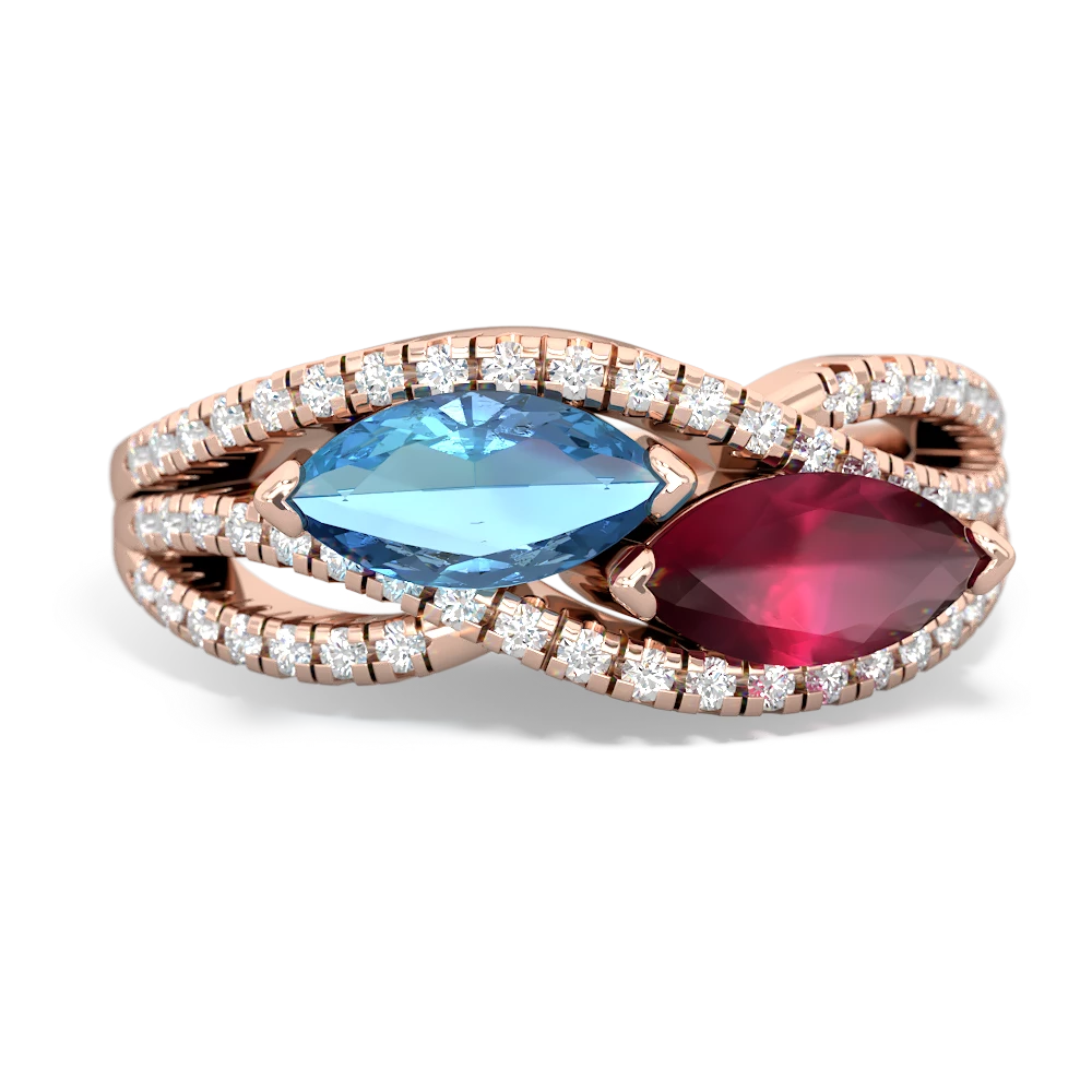 Blue Topaz Diamond Rivers 14K Rose Gold ring R3070