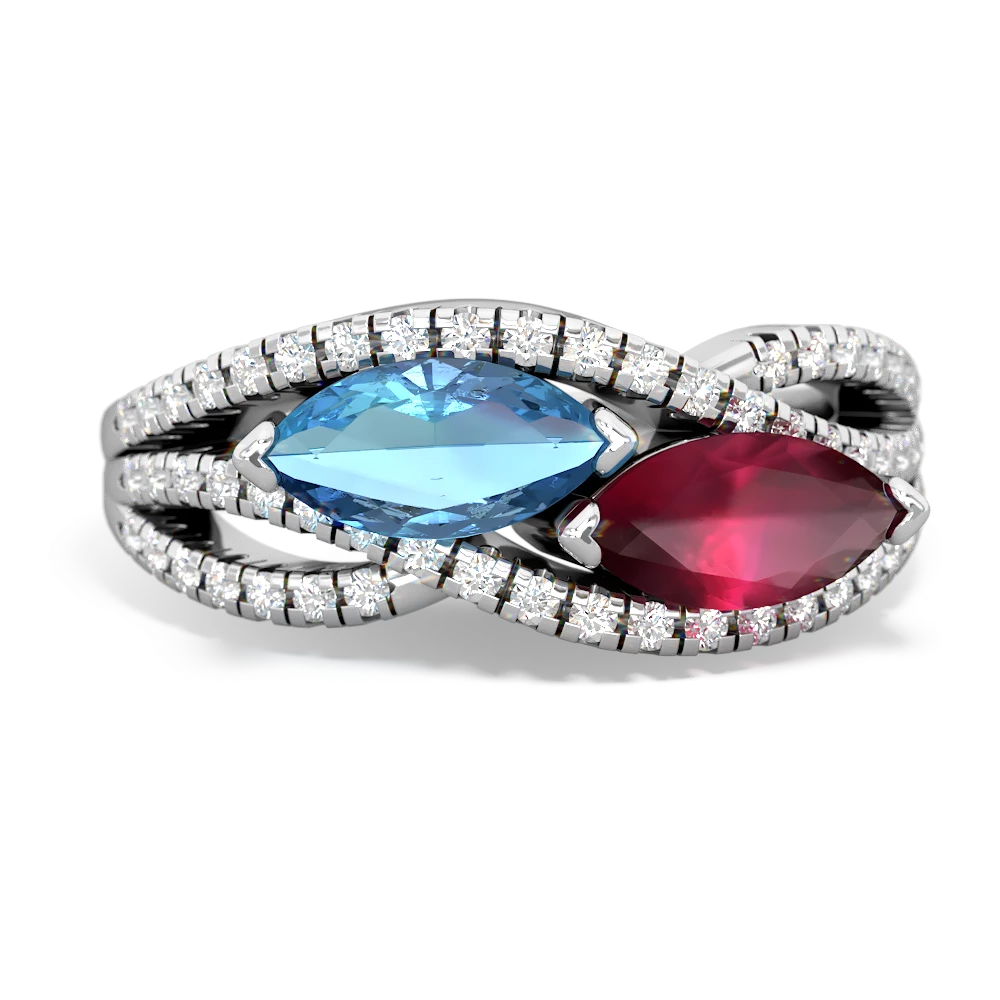 Blue Topaz Diamond Rivers 14K White Gold ring R3070