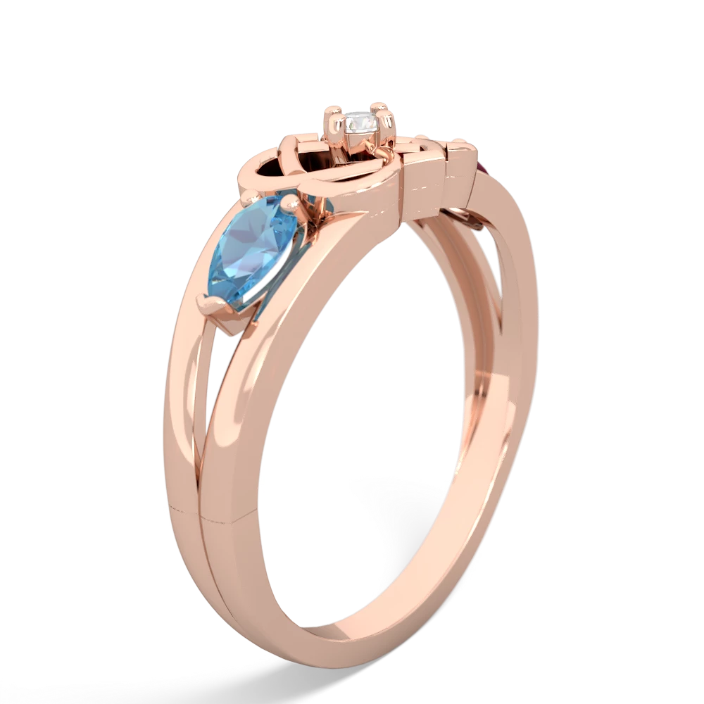 Blue Topaz Hearts Intertwined 14K Rose Gold ring R5880