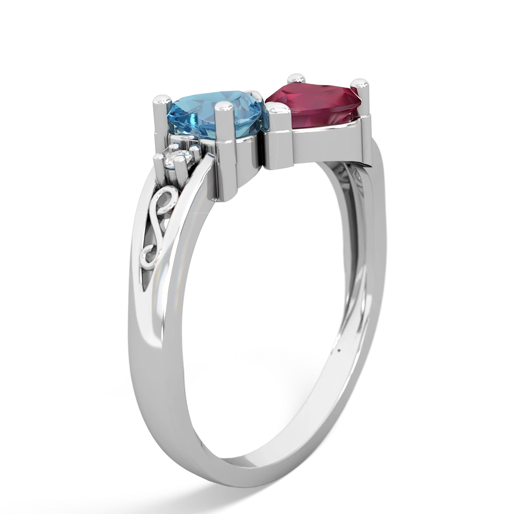 Blue Topaz Snuggling Hearts 14K White Gold ring R2178