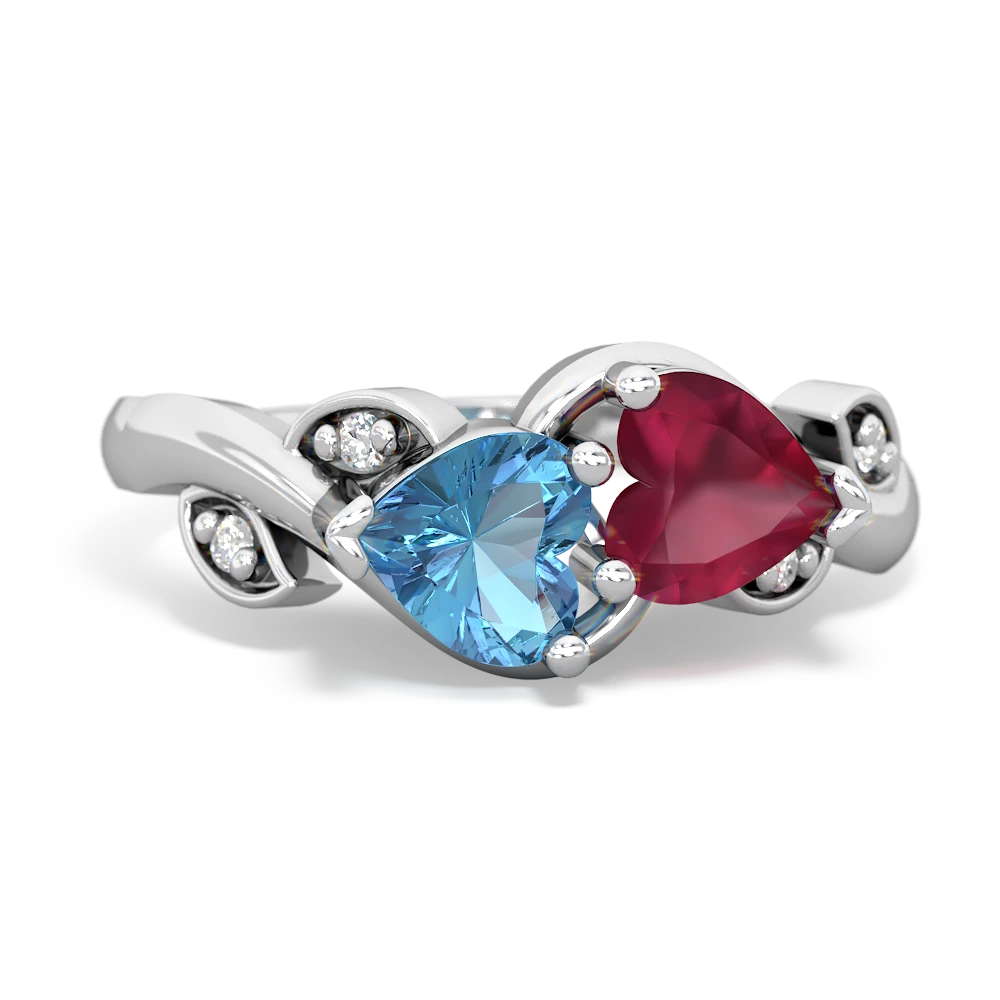 Blue Topaz Ruby Floral Elegance ring - 14K White Gold