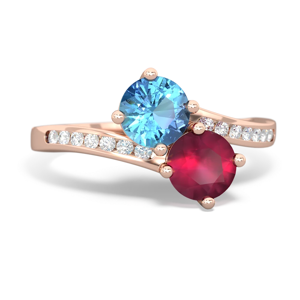 Blue Topaz Channel Set Two Stone 14K Rose Gold ring R5303