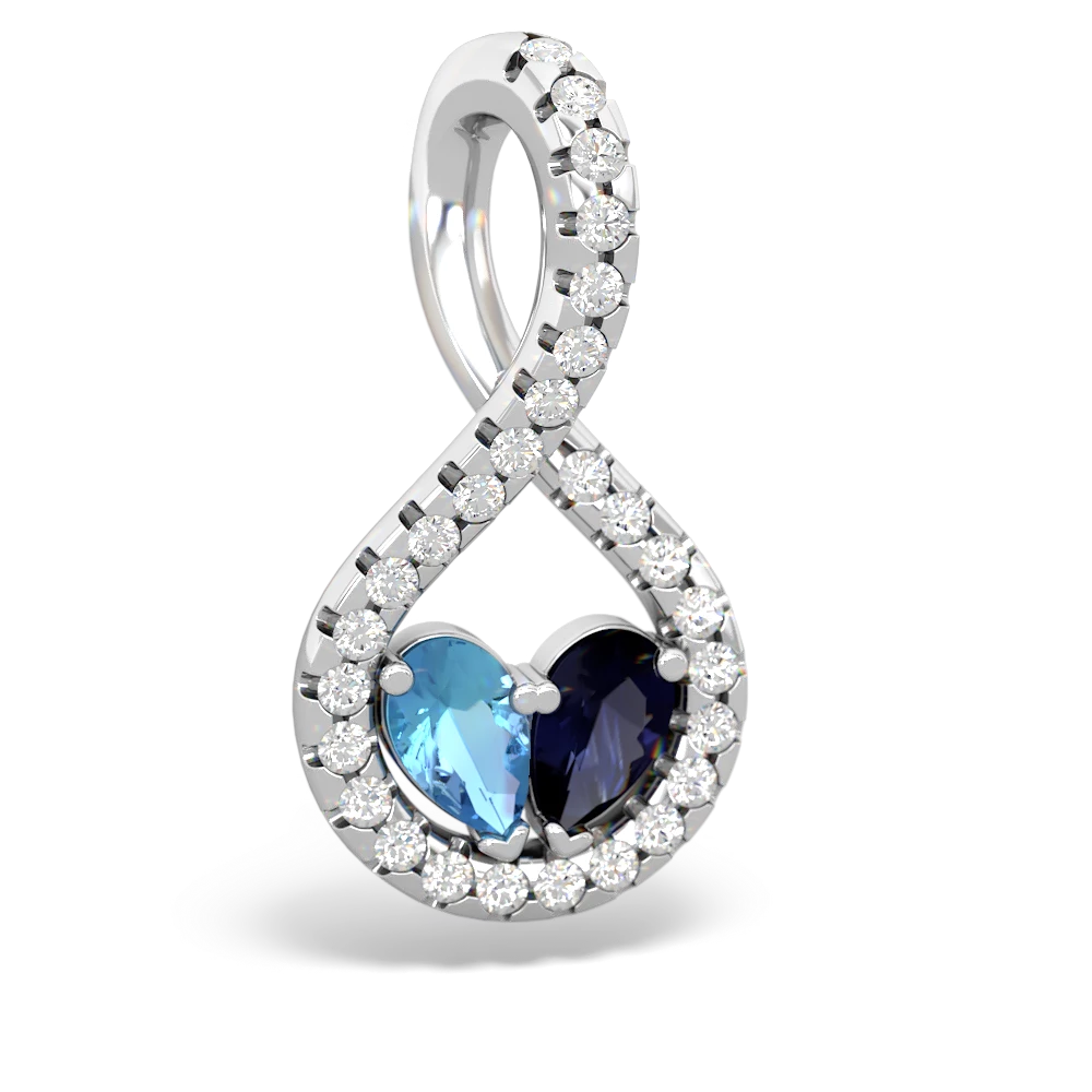 Blue Topaz Pave Twist 'One Heart' 14K White Gold pendant P5360