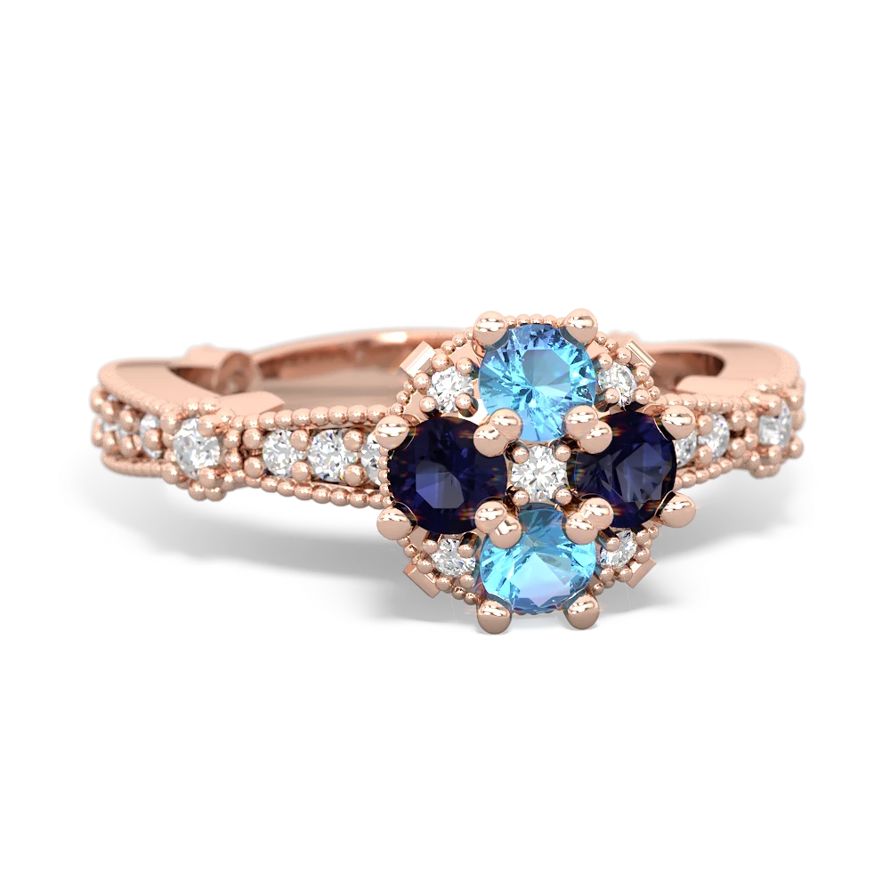 Blue Topaz Sparkling Tiara Cluster 14K Rose Gold ring R26293RD