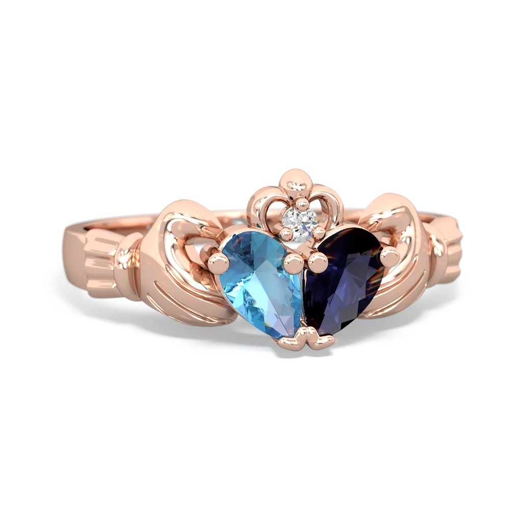 Blue Topaz 'Our Heart' Claddagh 14K Rose Gold ring R2388