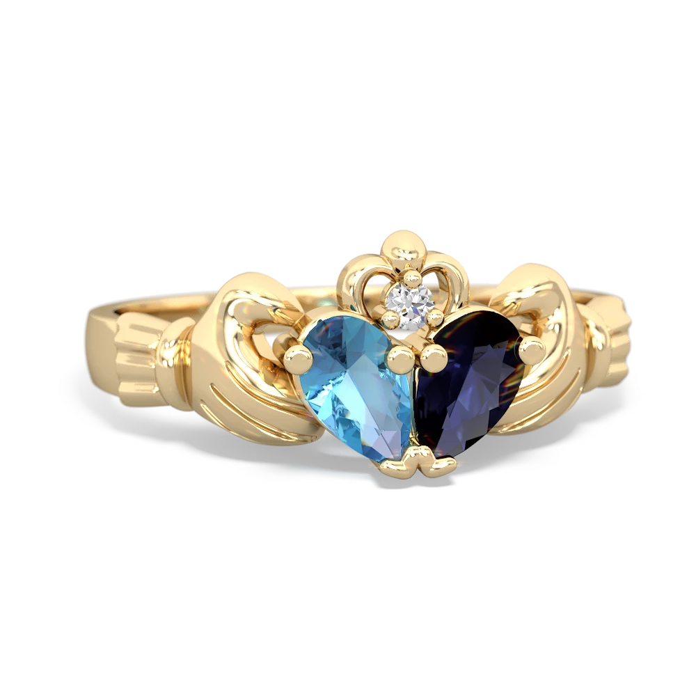 Blue Topaz 'Our Heart' Claddagh 14K Yellow Gold ring R2388