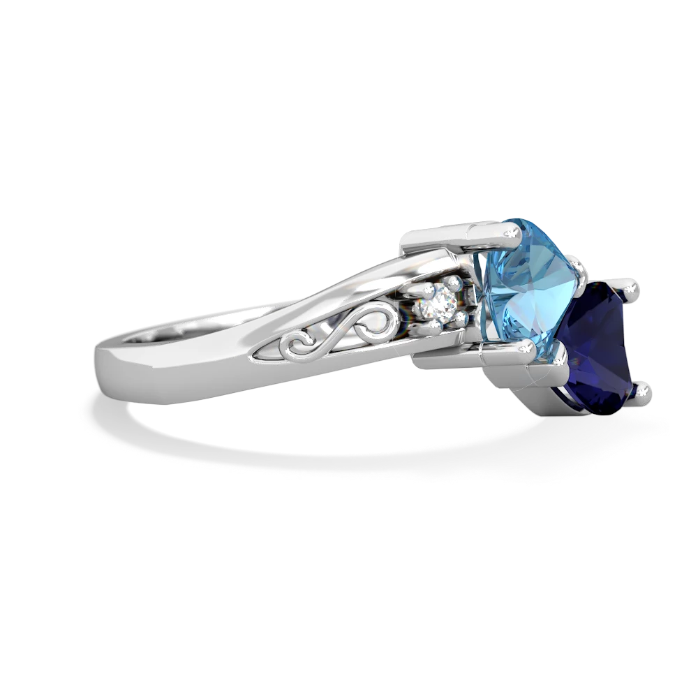 Blue Topaz Snuggling Hearts 14K White Gold ring R2178