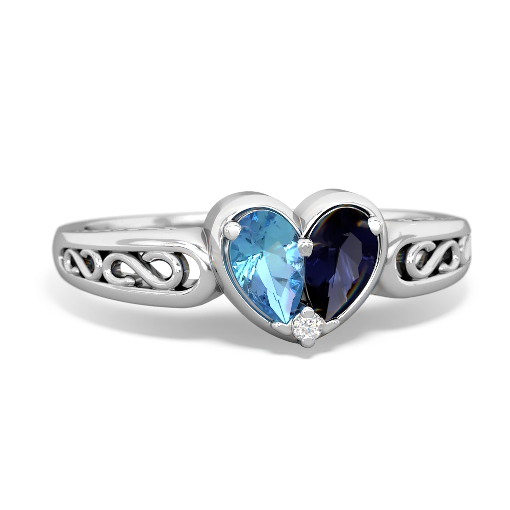 Blue Topaz Filligree 'One Heart' 14K White Gold ring R5070