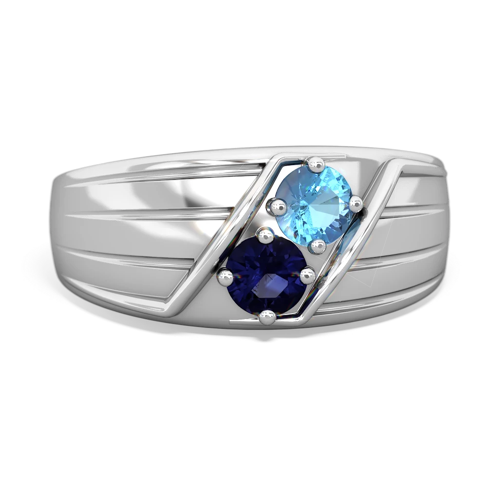 Blue Topaz Men's Streamline 14K White Gold ring R0460