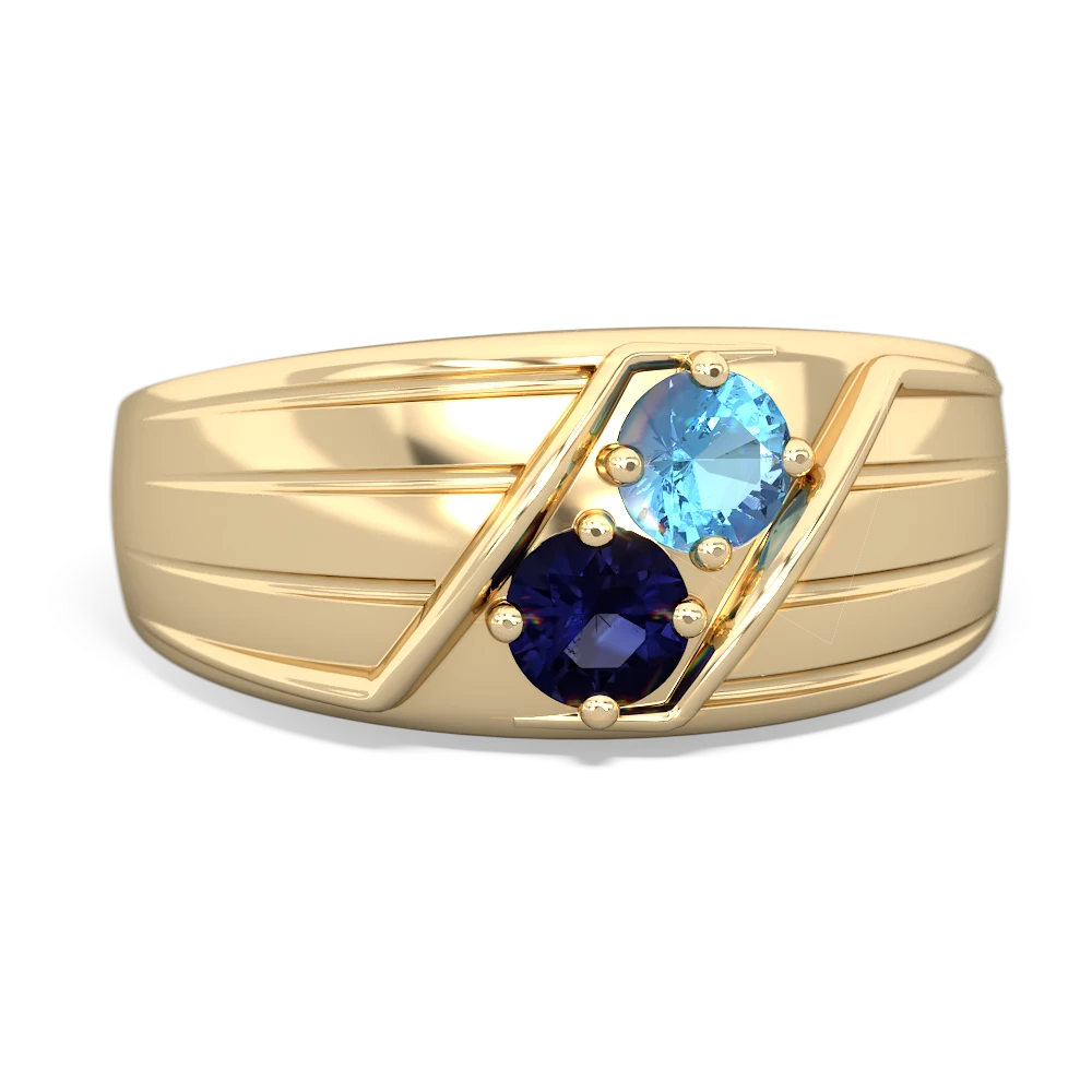 Blue Topaz Men's Streamline 14K Yellow Gold ring R0460