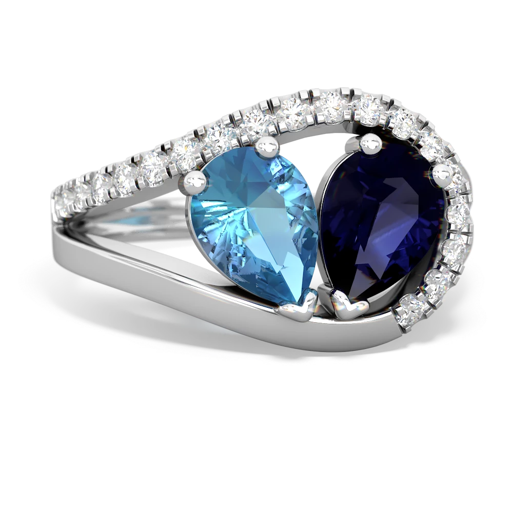 Blue Topaz Nestled Heart Keepsake 14K White Gold ring R5650