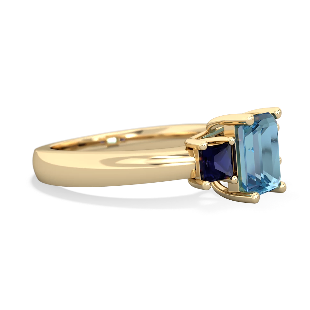 Blue Topaz Three Stone Emerald-Cut Trellis 14K Yellow Gold ring R4021