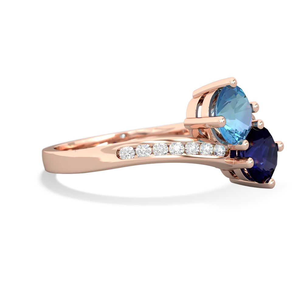 Blue Topaz Channel Set Two Stone 14K Rose Gold ring R5303