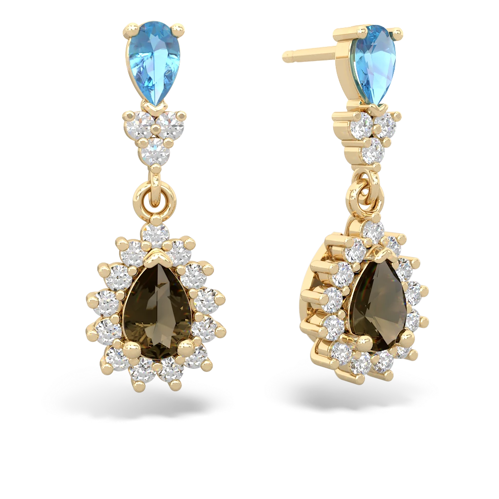 Blue Topaz Halo Pear Dangle 14K Yellow Gold earrings E1882