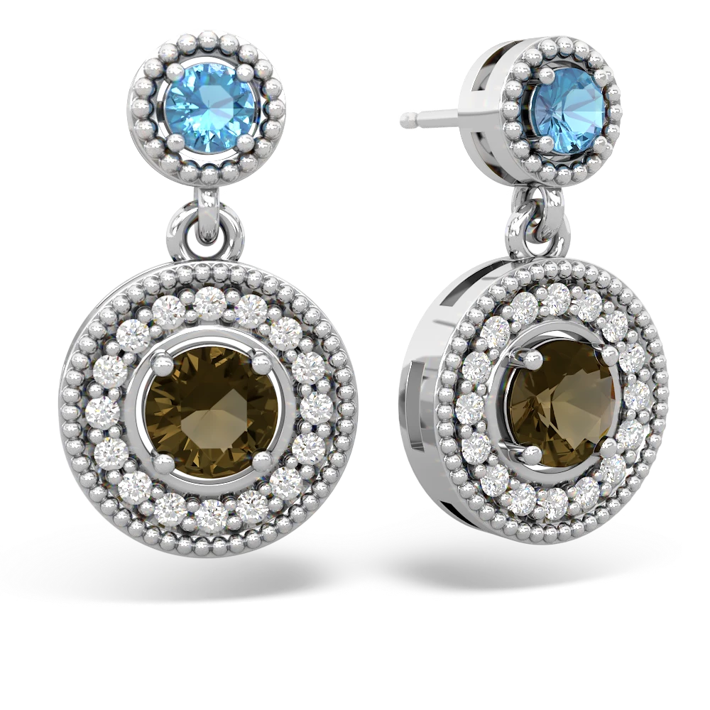 Blue Topaz Halo Dangle 14K White Gold earrings E5319