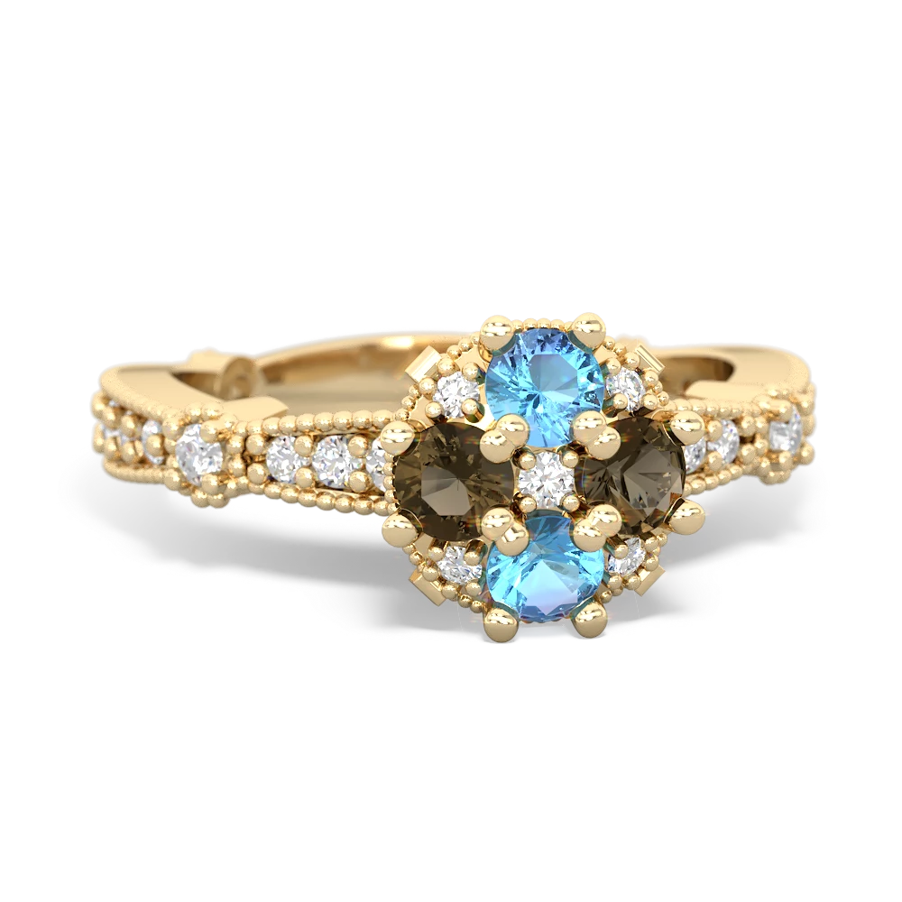 Blue Topaz Sparkling Tiara Cluster 14K Yellow Gold ring R26293RD