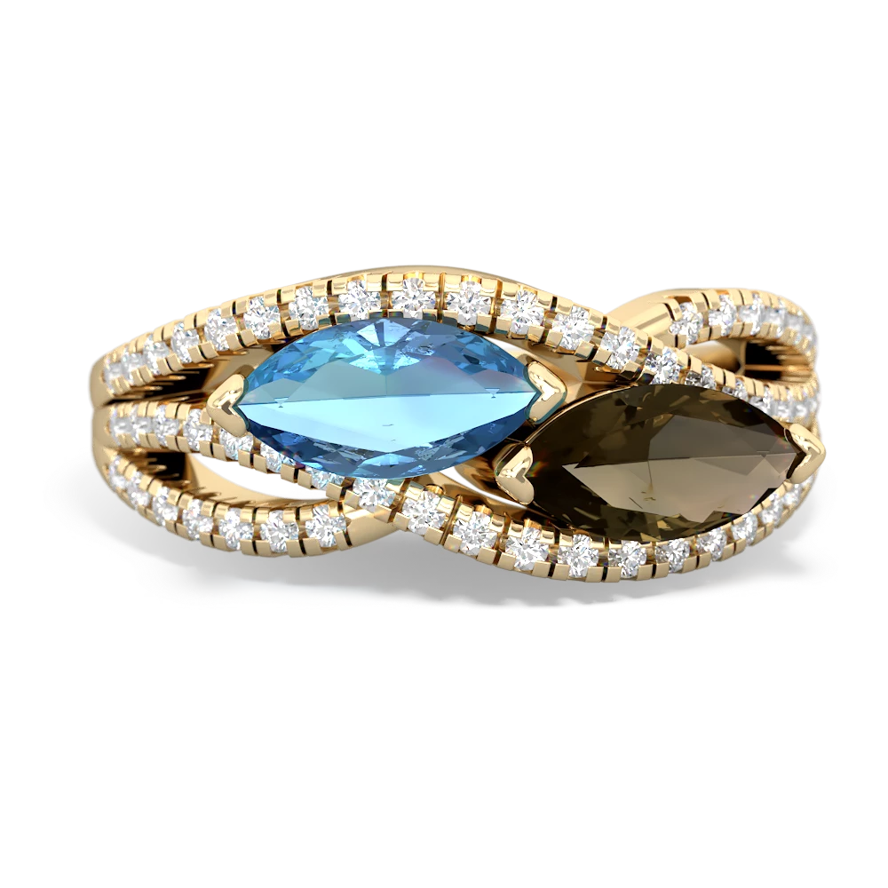 Blue Topaz Diamond Rivers 14K Yellow Gold ring R3070