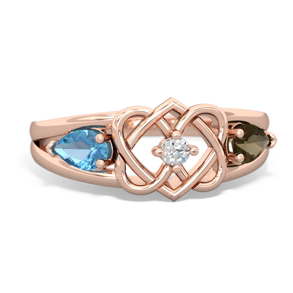 Blue Topaz Hearts Intertwined 14K Rose Gold ring R5880