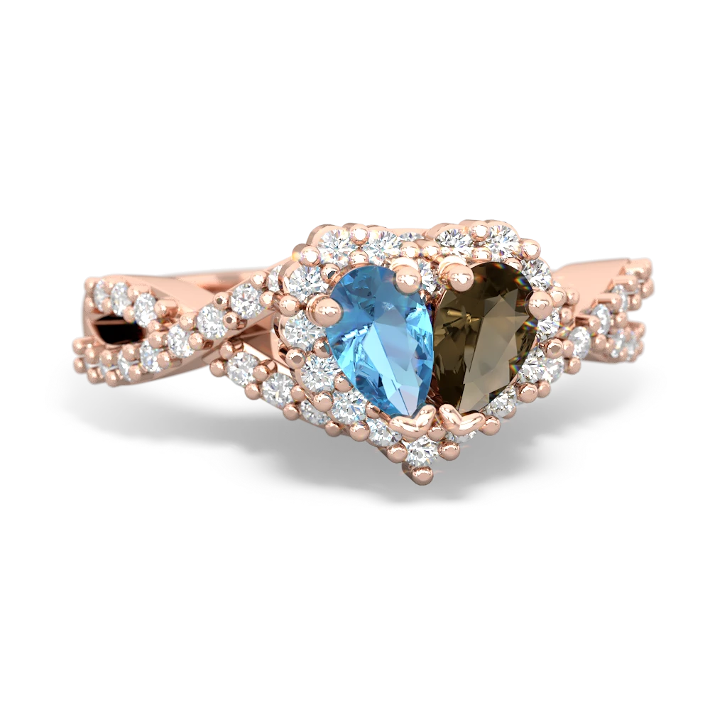 Blue Topaz Diamond Twist 'One Heart' 14K Rose Gold ring R2640HRT