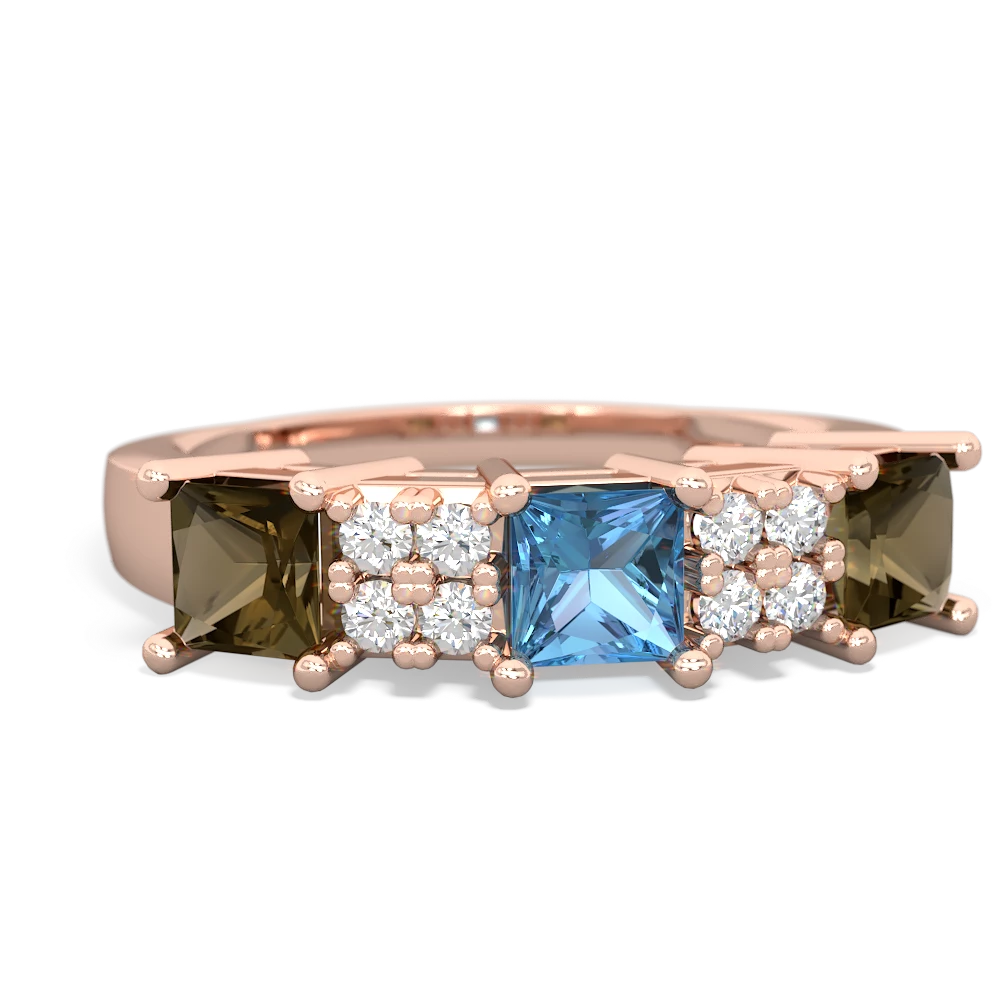 Blue Topaz Three Stone Diamond Cluster 14K Rose Gold ring R2592