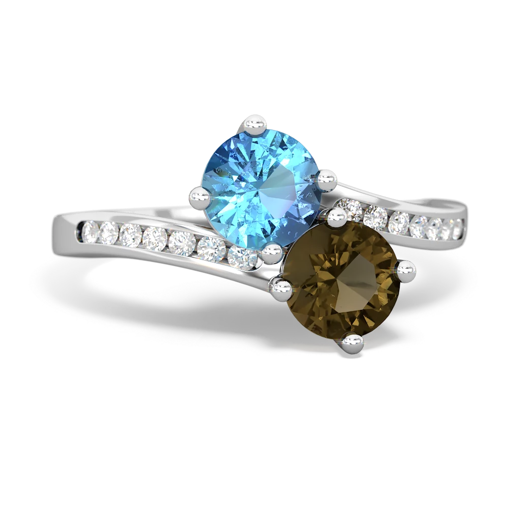 Blue Topaz Channel Set Two Stone 14K White Gold ring R5303