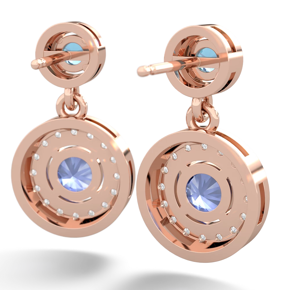 Blue Topaz Halo Dangle 14K Rose Gold earrings E5319