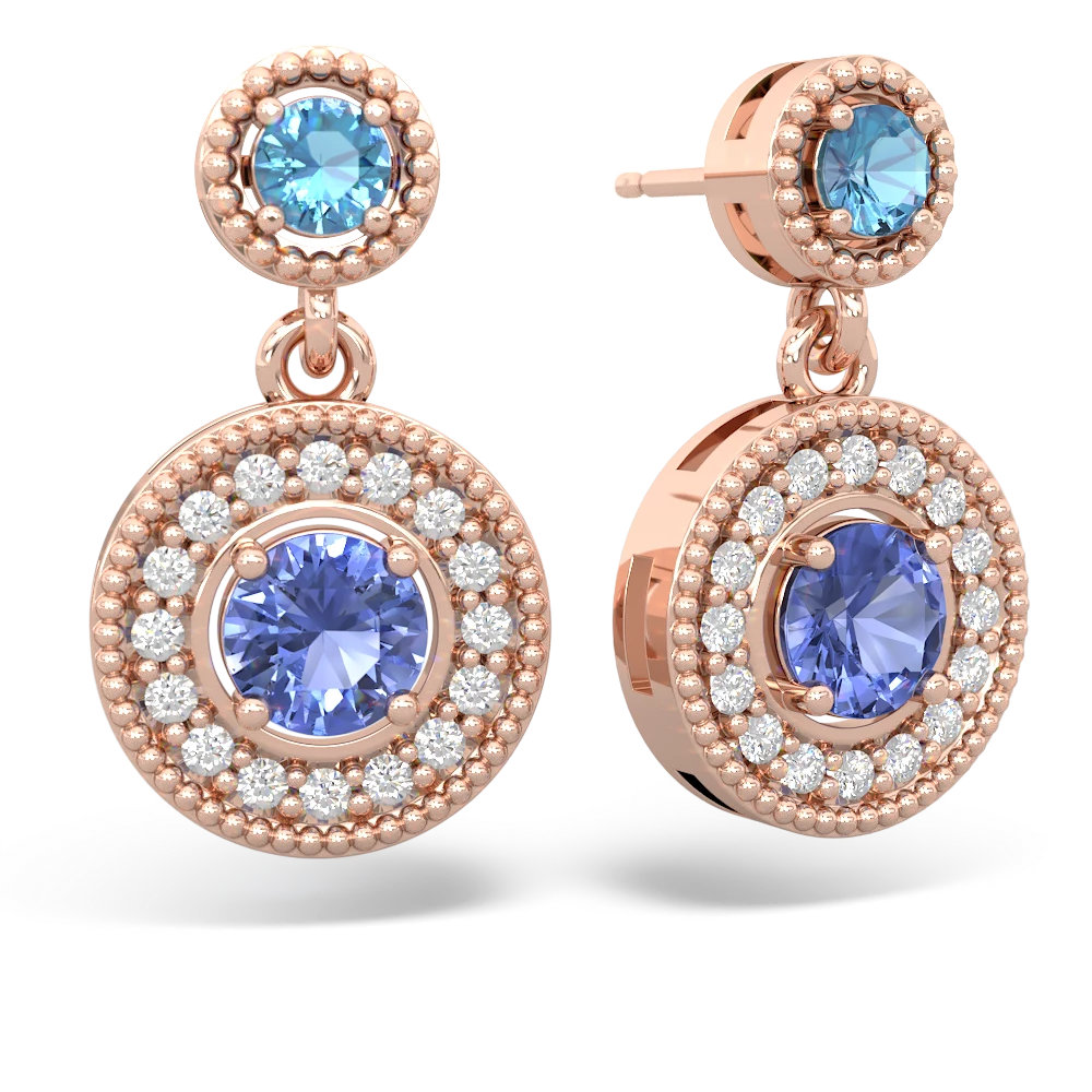 Blue Topaz Halo Dangle 14K Rose Gold earrings E5319