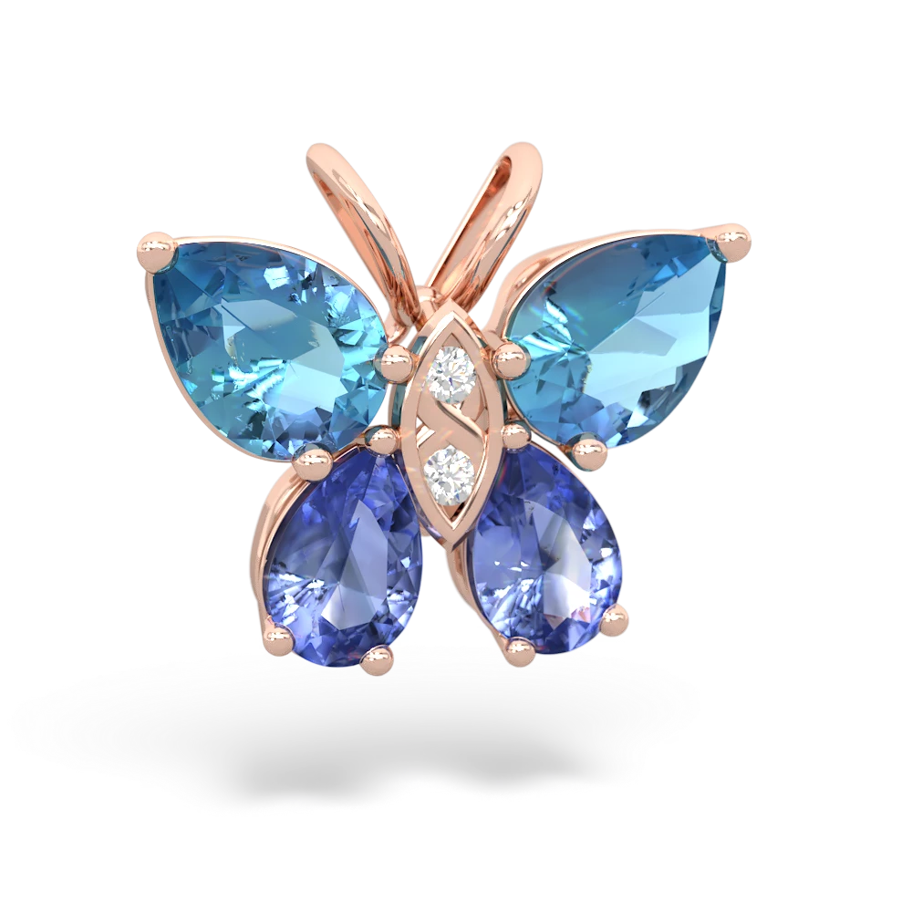 Blue Topaz Butterfly 14K Rose Gold pendant P2215