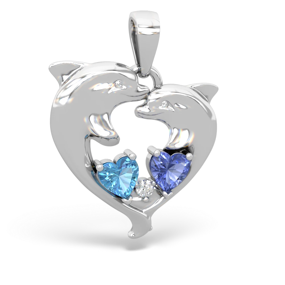 Blue Topaz Dolphin Heart 14K White Gold pendant P5820