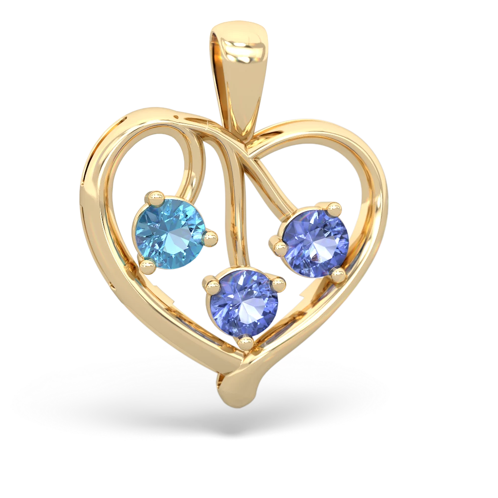 Blue Topaz Glowing Heart 14K Yellow Gold pendant P2233