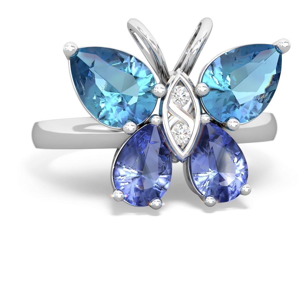 Blue Topaz Butterfly 14K White Gold ring R2215