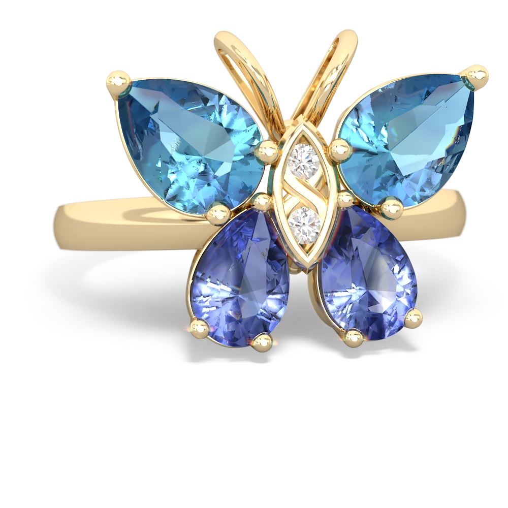 Blue Topaz Butterfly 14K Yellow Gold ring R2215