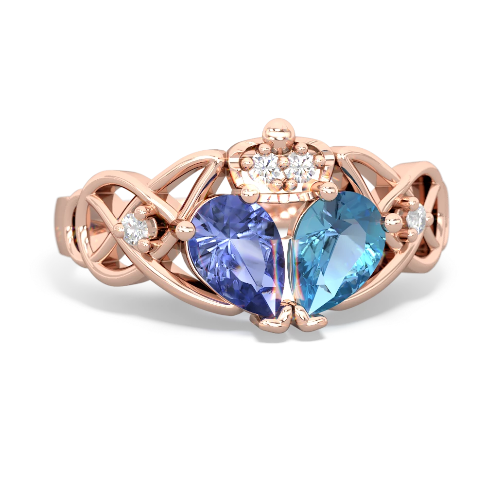 Blue Topaz 'One Heart' Celtic Knot Claddagh 14K Rose Gold ring R5322