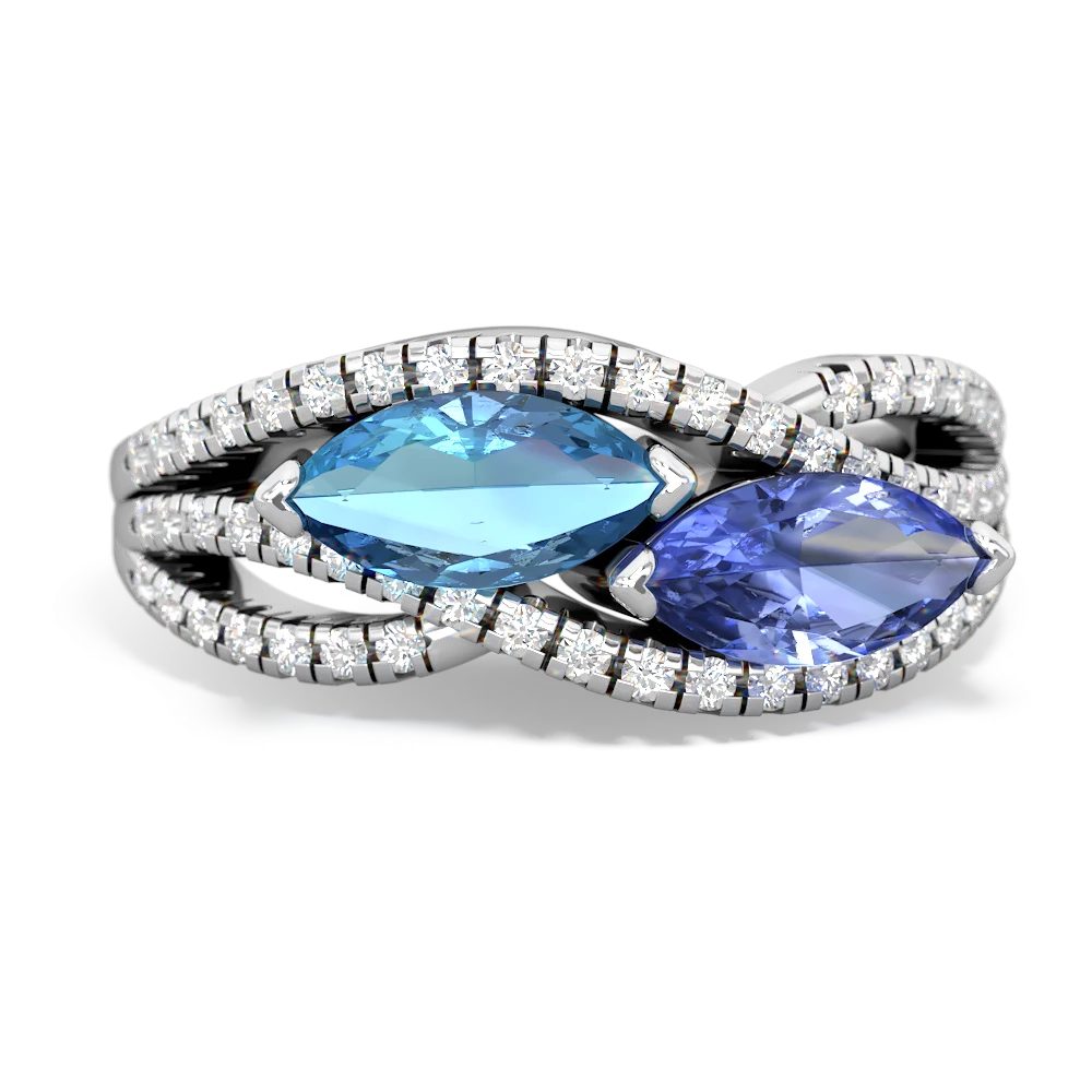 Blue Topaz Diamond Rivers 14K White Gold ring R3070