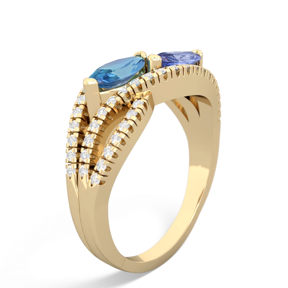 Blue Topaz Diamond Rivers 14K Yellow Gold ring R3070