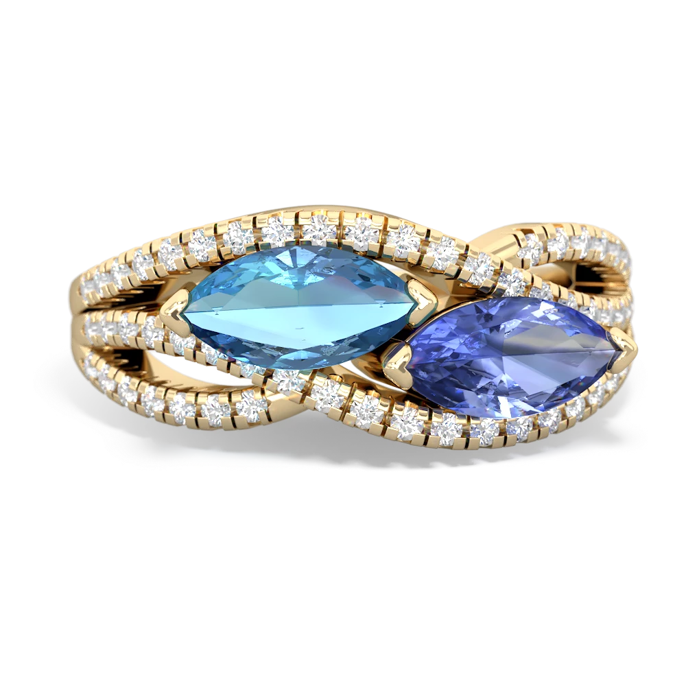 Blue Topaz Diamond Rivers 14K Yellow Gold ring R3070