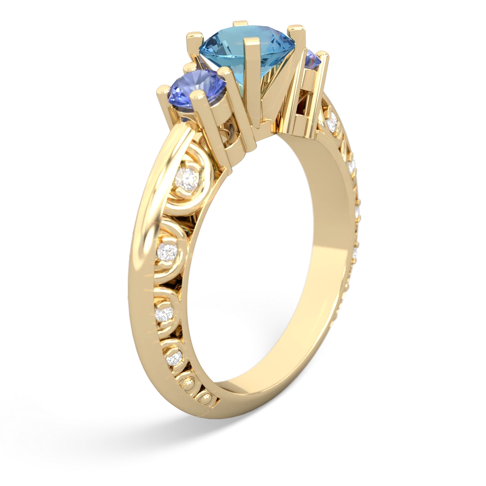 Blue Topaz Art Deco Eternal Embrace Engagement 14K Yellow Gold ring C2003