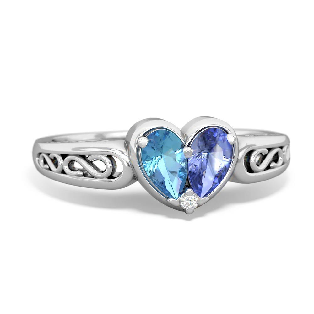 Blue Topaz Filligree 'One Heart' 14K White Gold ring R5070