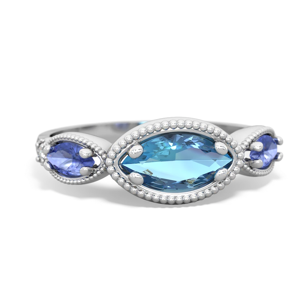 Blue Topaz Milgrain Marquise 14K White Gold ring R5700