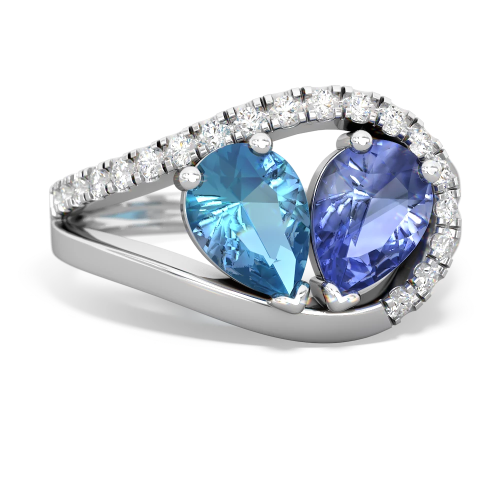 Blue Topaz Nestled Heart Keepsake 14K White Gold ring R5650