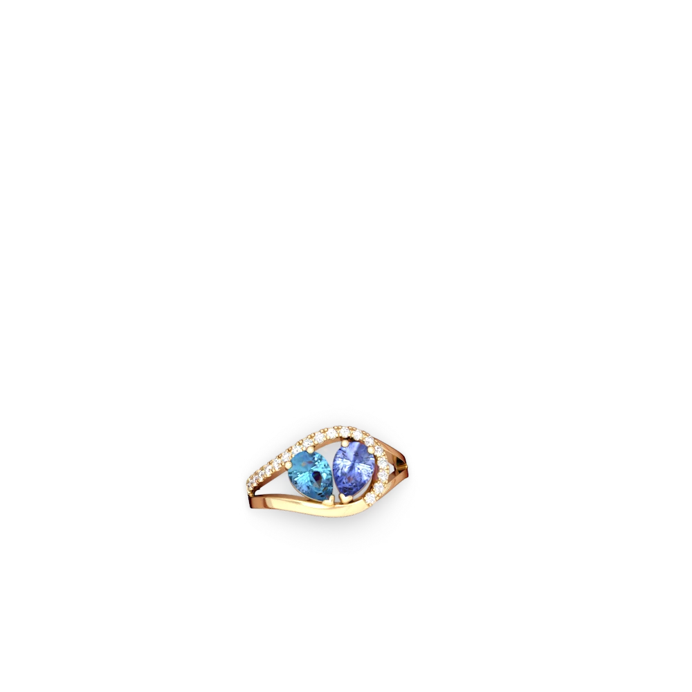 Blue Topaz Nestled Heart Keepsake 14K Yellow Gold ring R5650