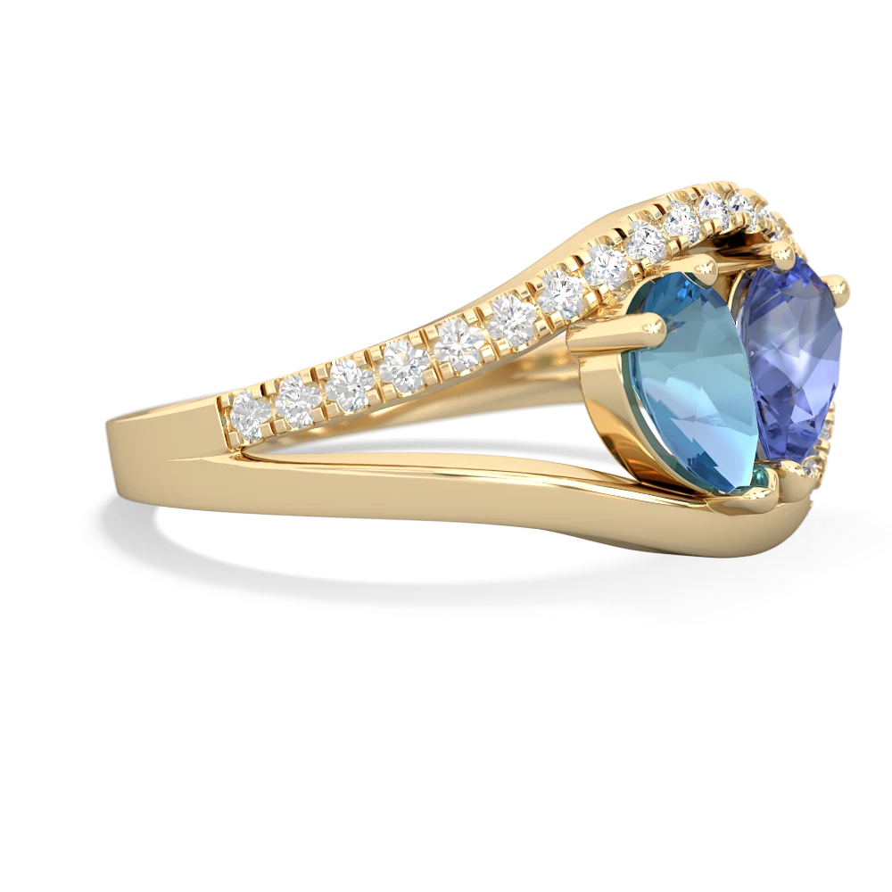 Blue Topaz Nestled Heart Keepsake 14K Yellow Gold ring R5650