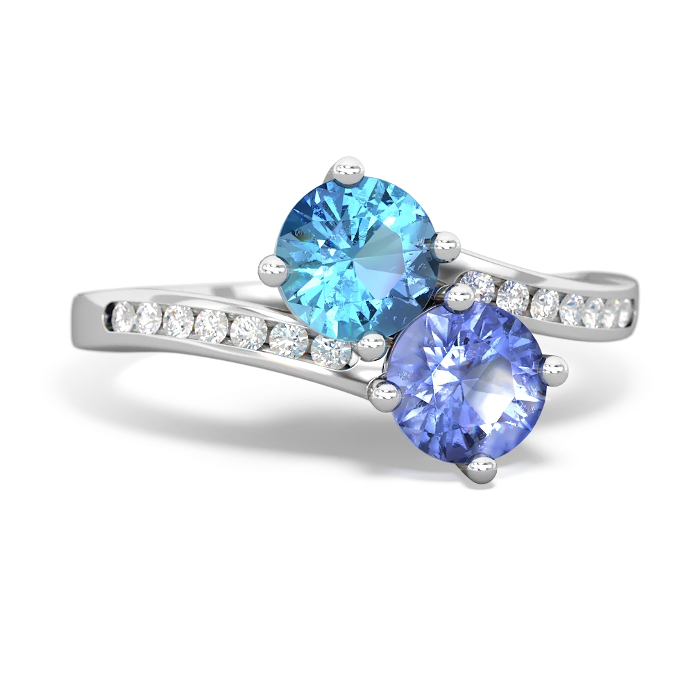 Blue Topaz Channel Set Two Stone 14K White Gold ring R5303