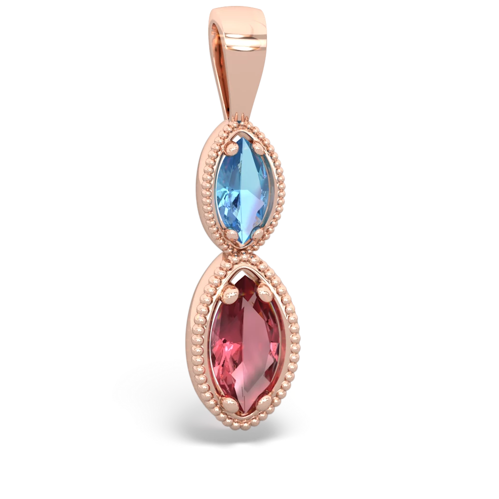 Blue Topaz Antique-Style Halo 14K Rose Gold pendant P5700