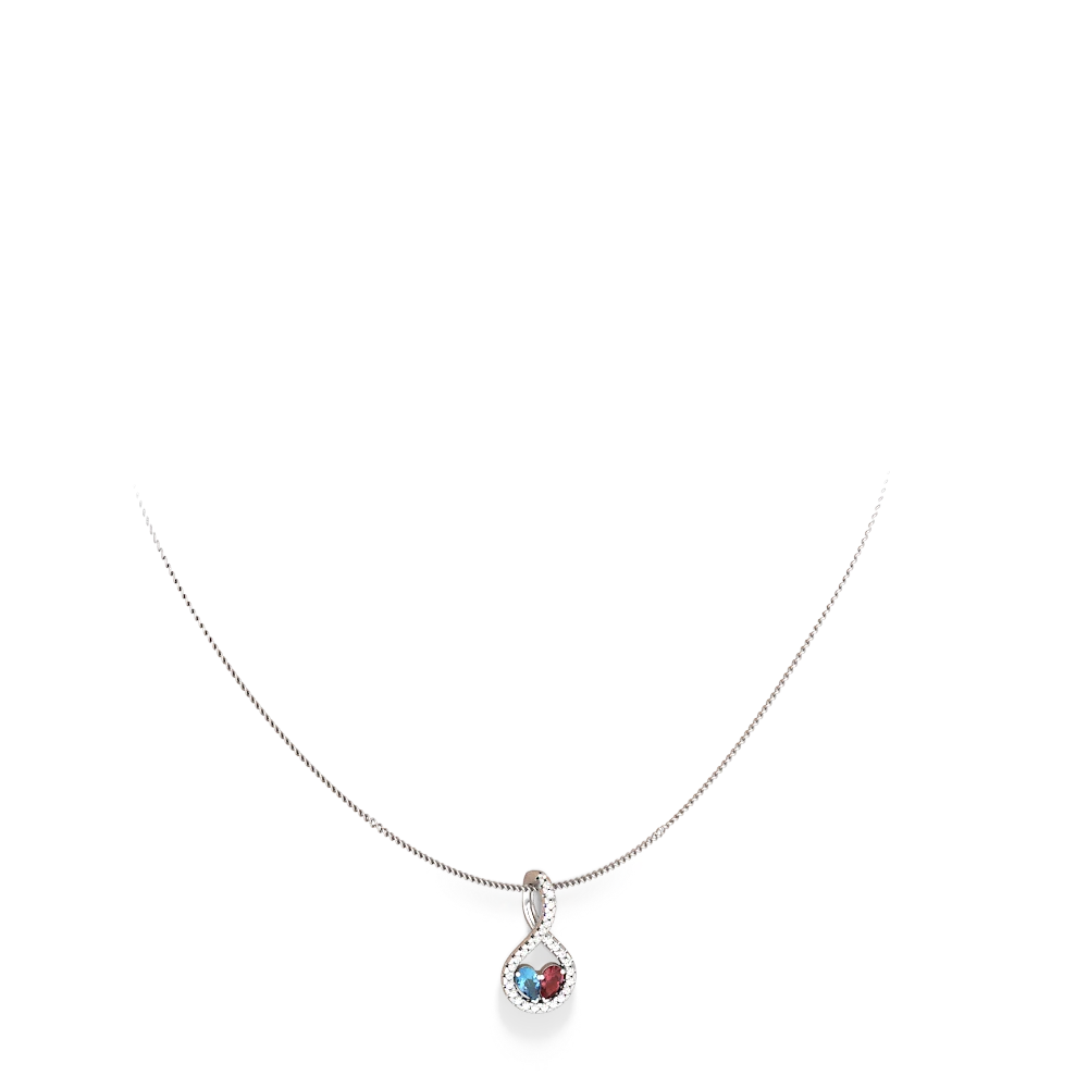 Blue Topaz Pave Twist 'One Heart' 14K White Gold pendant P5360