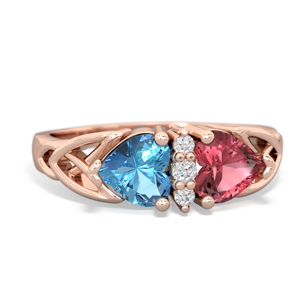 Blue Topaz Celtic Knot Double Heart 14K Rose Gold ring R5040