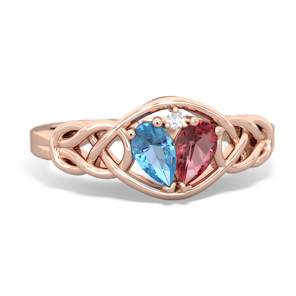 Blue Topaz Celtic Love Knot 14K Rose Gold ring R5420